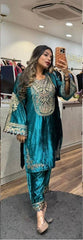 Adorable Blue Color Embroidery Coding sequence Work Velvet Salwar Suit