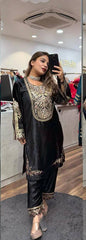 Adorable Black Color Embroidery Coding sequence Work Velvet Salwar Suit