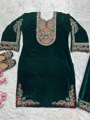 Adorable Green Color Embroidery Coding sequence Work Velvet Salwar Suit