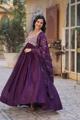 Exclusive Star Georgette Embroidery Sequins-work Purple color Gown