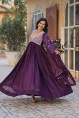 Exclusive Star Georgette Embroidery Sequins-work Purple color Gown