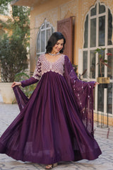 Exclusive Star Georgette Embroidery Sequins-work Purple color Gown