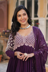 Exclusive Star Georgette Embroidery Sequins-work Purple color Gown