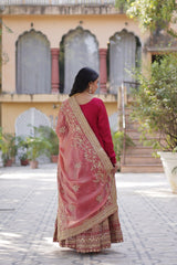 Shining Shimmer Vichitra  Embroidered  Sequins work Dark Pink Color Gown