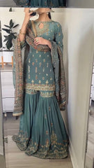 Presenting  Sequence Work Teal blue color Palazzo Suit with Dupatta