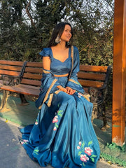 Luxuriant Pure chinon Blue color Lehenga Choli