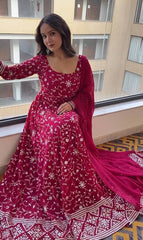 Fantastic Faux Blooming Red Color Gown