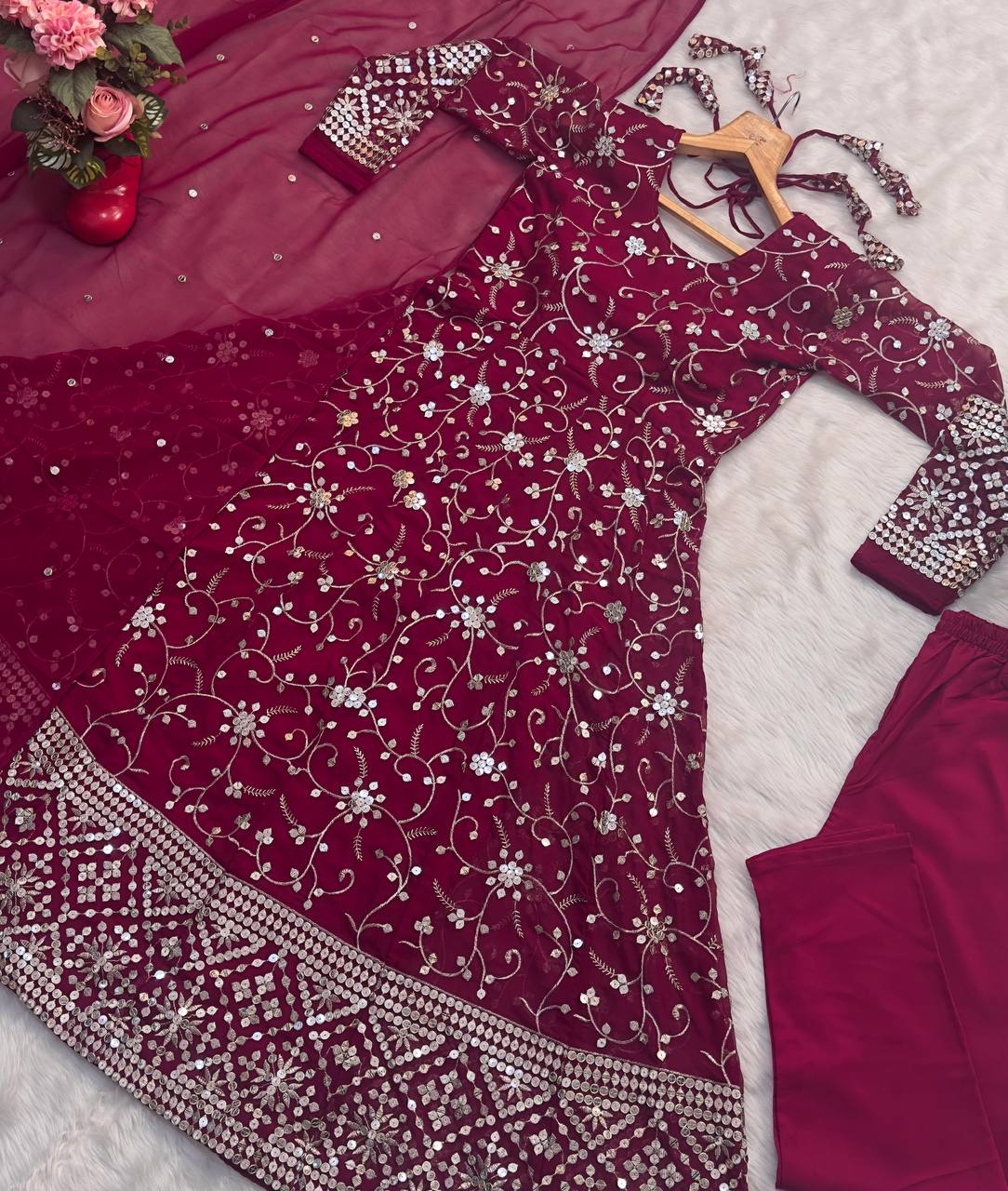 Fantastic Faux Blooming Red Color Gown