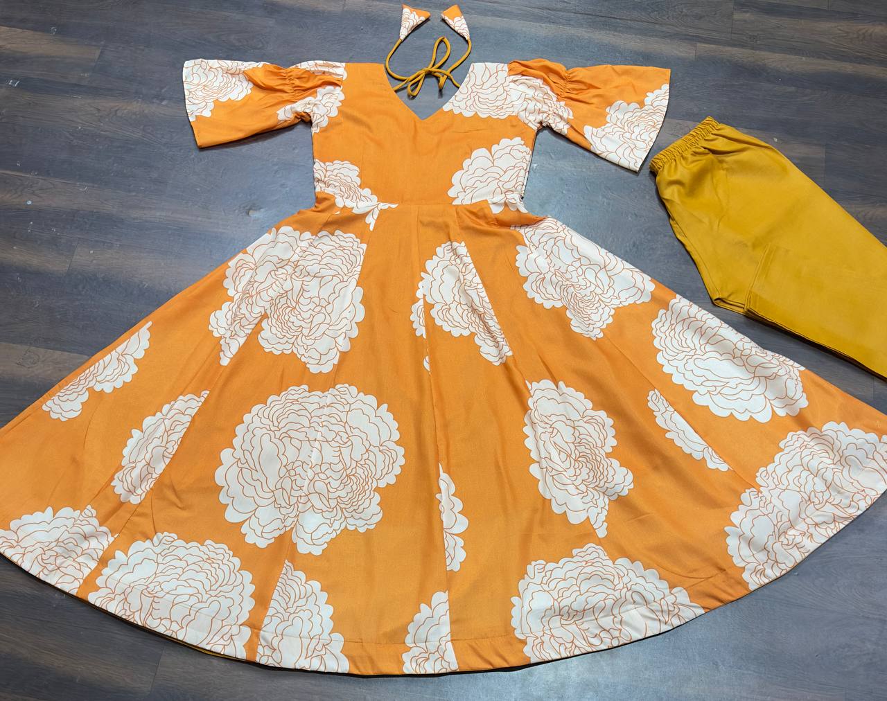 Presenting Digital Print Work Orange Color Gown