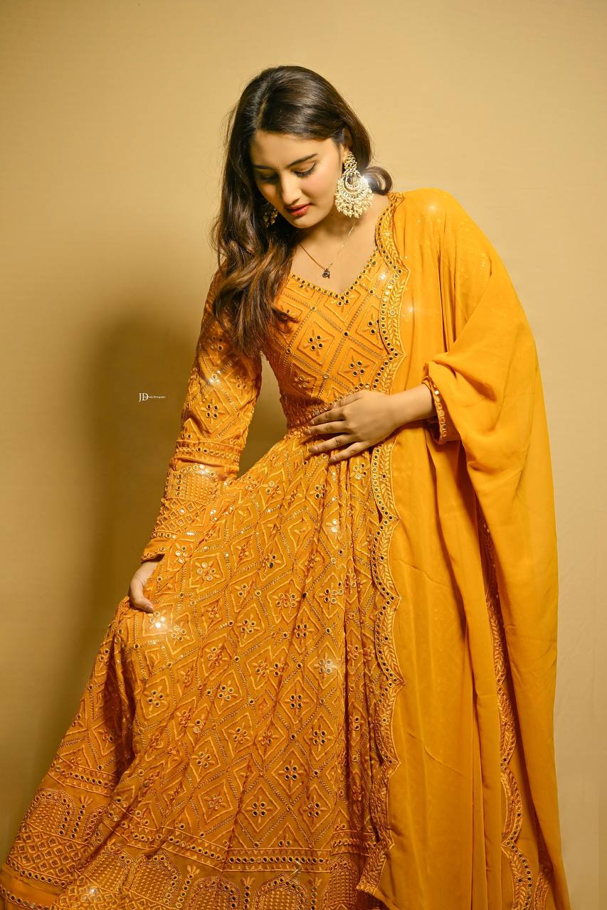 Mesmerizing Blooming Embroidered Work Masterd Color Gown