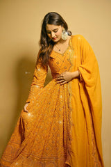Mesmerizing Blooming Embroidered Work Masterd Color Gown