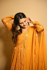 Mesmerizing Blooming Embroidered Work Masterd Color Gown