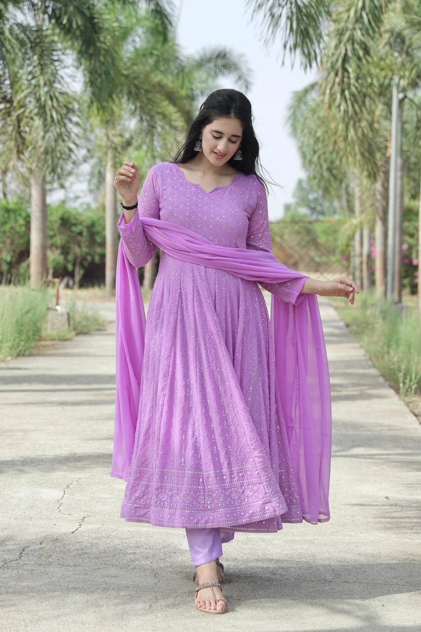 Designer  Embroidered Work Purple  Color pant with Gown
