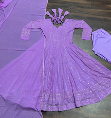 Designer  Embroidered Work Purple  Color pant with Gown