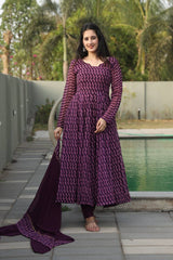 Captivating Digital Print wine Color Gown