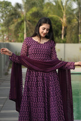 Captivating Digital Print wine Color Gown