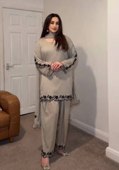 Glimmering Embroidery Work Off White Color Palazzo Suit