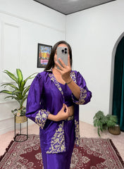 Captivating  Purple Color  Embroidery Work Palazzo Choli With Blazer
