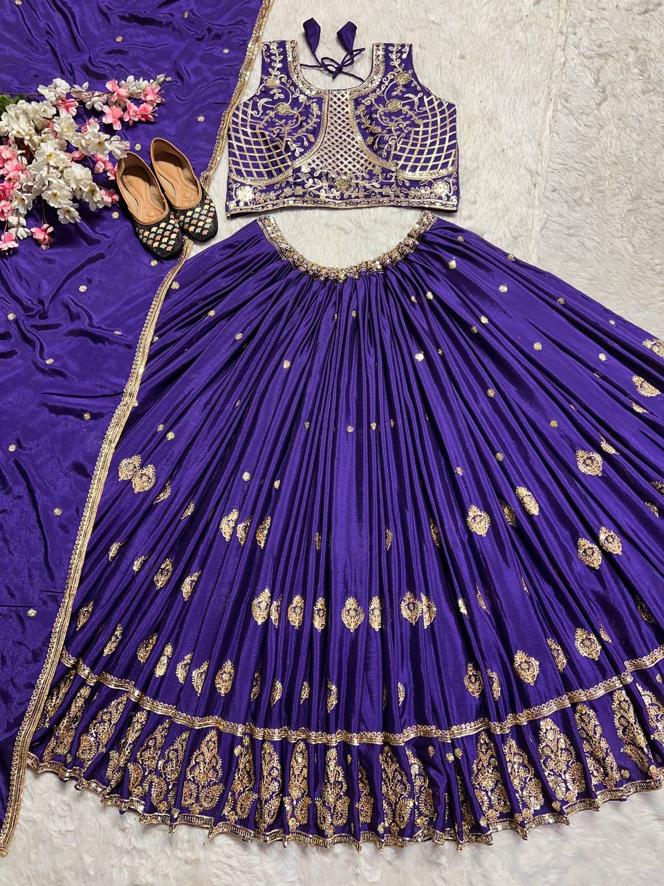 Peaceful Purple Color Embroidery Sequence Work Lehenga Choli