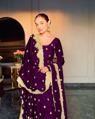 Good Looking Chinon Silk Purple Color Sequence Work Gown