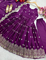 Good Looking Chinon Silk Purple Color Sequence Work Gown