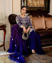 Designer Heavy Work Navy Blue Color Palazzo Suit