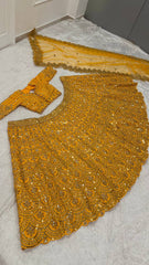 Luxuriant Heavy thai silk sequins dori work Yellow color lehenga Choli