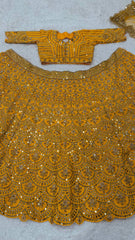 Luxuriant Heavy thai silk sequins dori work Yellow color lehenga Choli