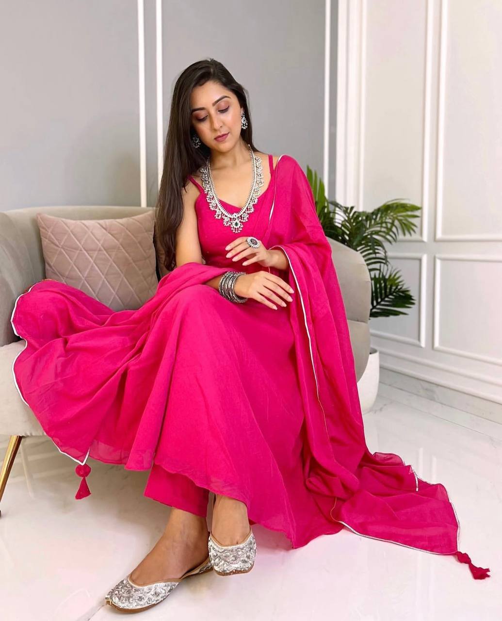 Peaceful Georgette  Pink  color American crop bottom suit