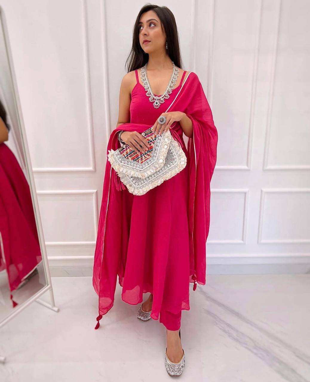 Peaceful Georgette  Pink  color American crop bottom suit