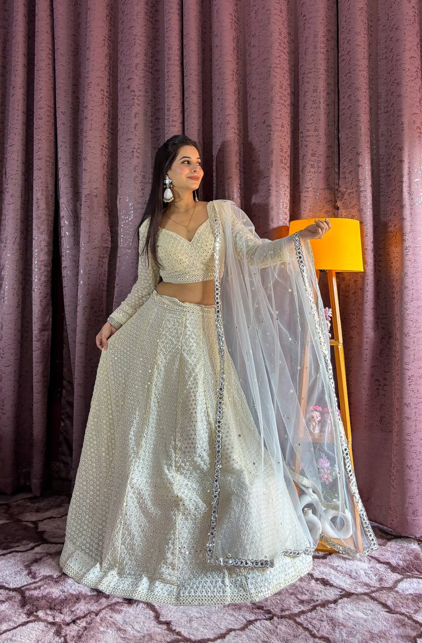 Beautiful off white color Georgette sequins & thread work  lehenga Choli