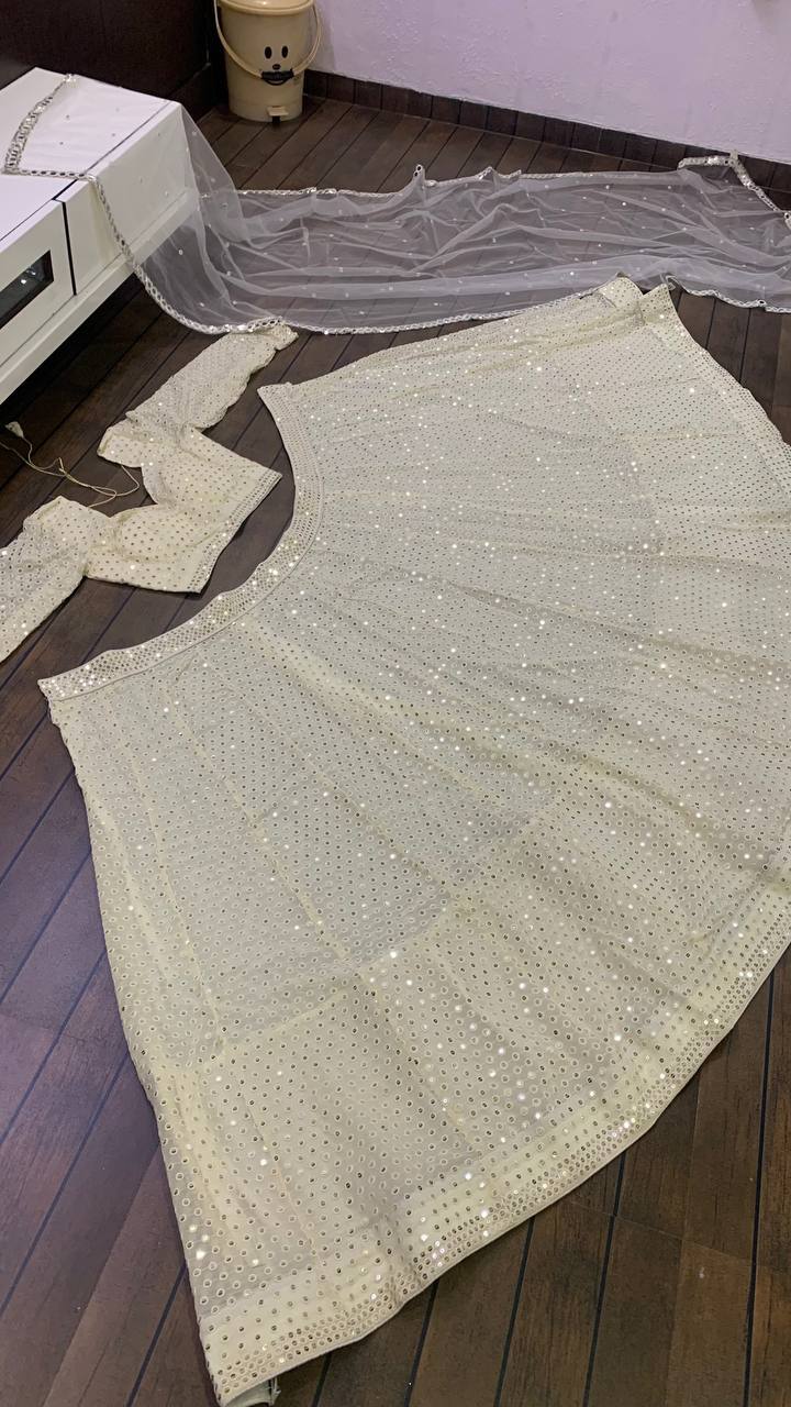 Beautiful off white color Georgette sequins & thread work  lehenga Choli