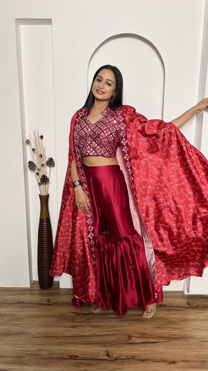 indowestern Pink Color Sharara suit with digital print Koti