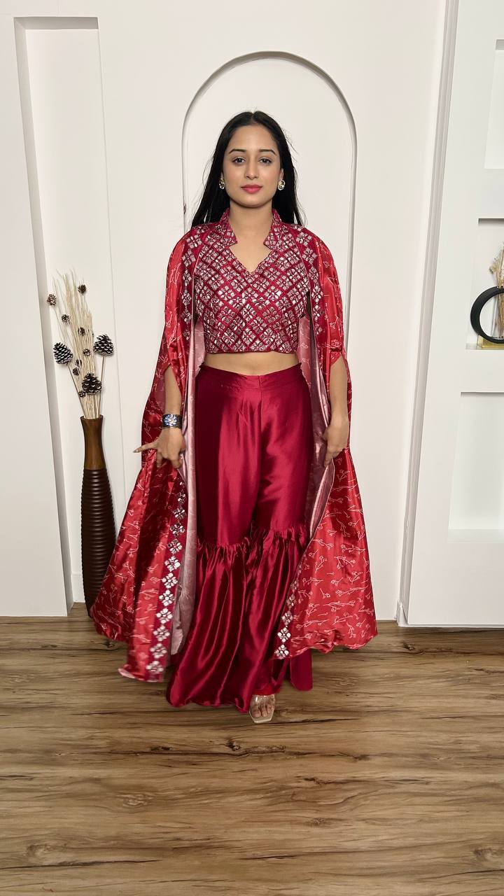 indowestern Pink Color Sharara suit with digital print Koti