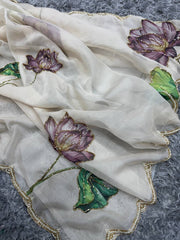 Preferable Soft Organza Off  White Color Designer Saree
