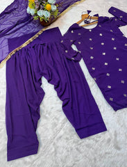 Demanding Purple Color Dhoti Suit With Dupatta