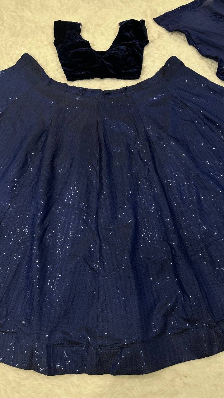 Party Wear Two tone Blue Color Tapeta Silk lehnga set