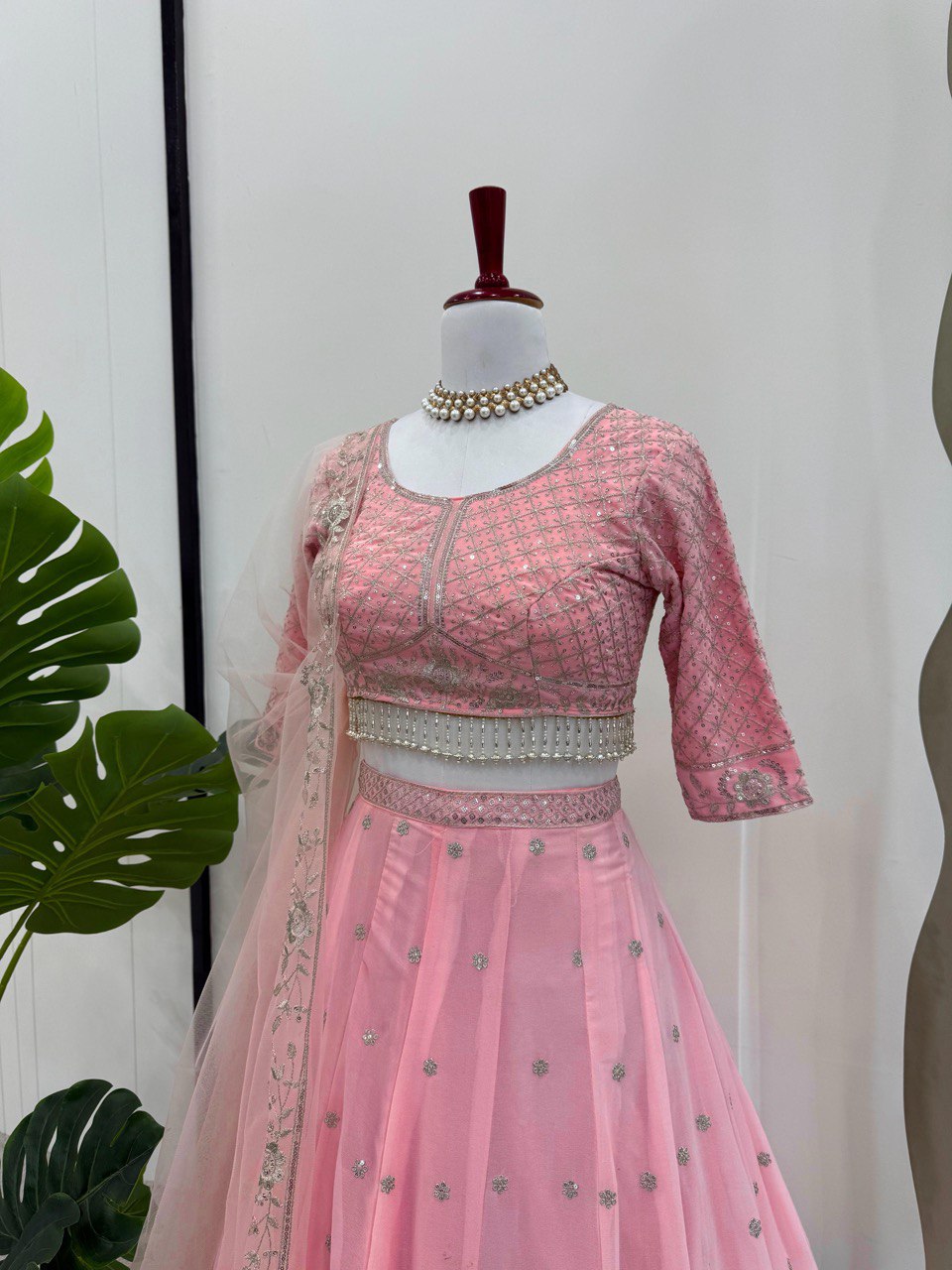 Admiring Gorgette Light Pink Color Sequence Work Lehenga Choli