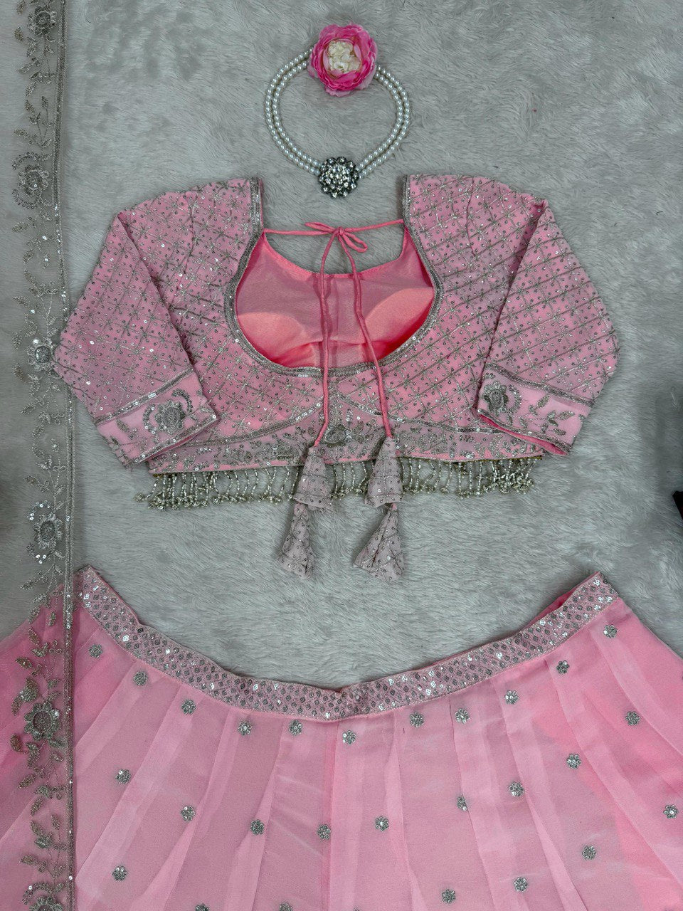 Admiring Gorgette Light Pink Color Sequence Work Lehenga Choli