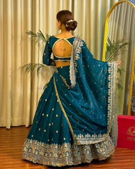 Hevay Embroidery Sequence work Teal Blue color Lehengha Choli
