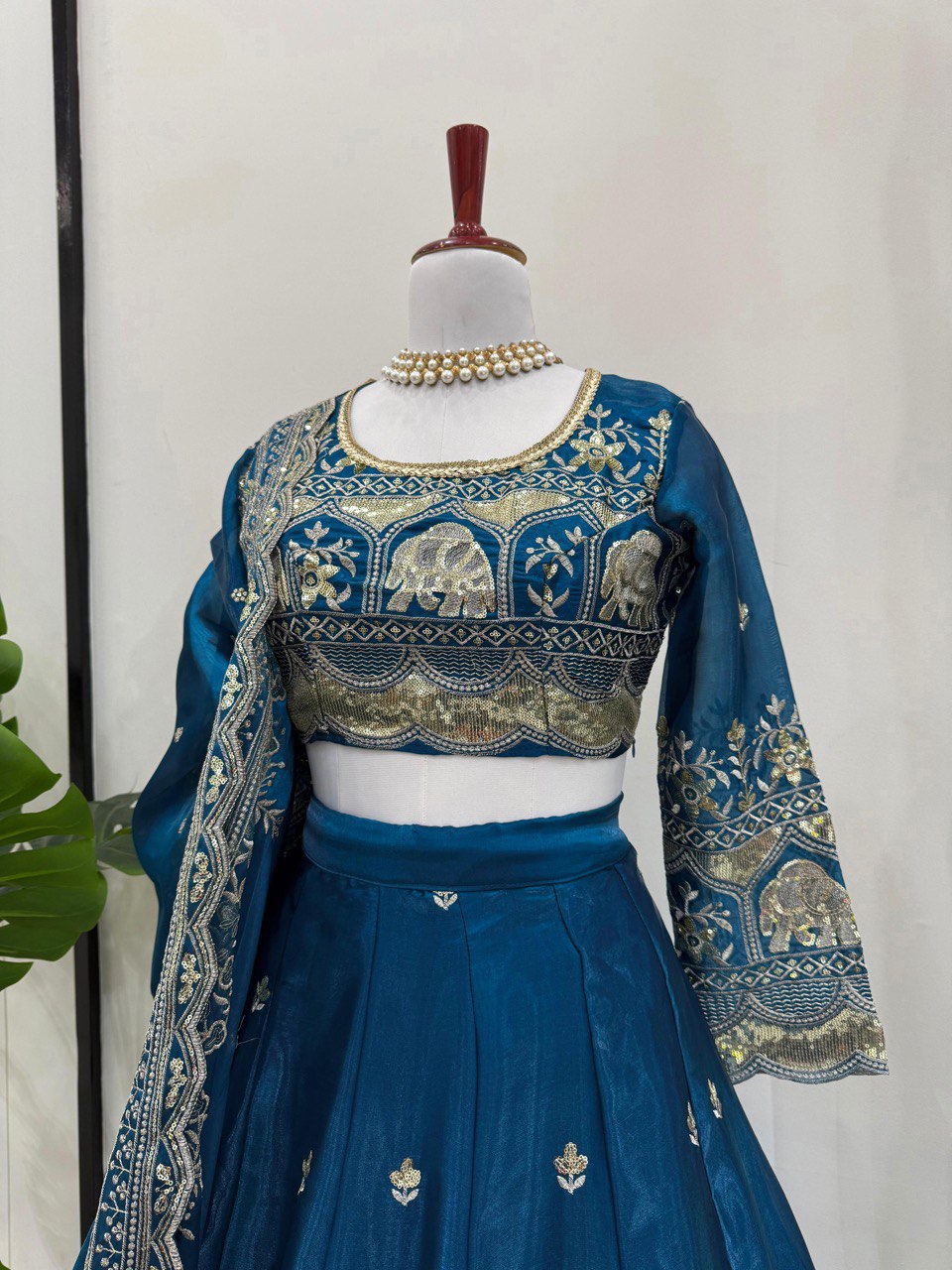 Hevay Embroidery Sequence work Teal Blue color Lehengha Choli