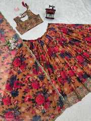 Presenting Red Color  Organza with Digital print Lehengha choli