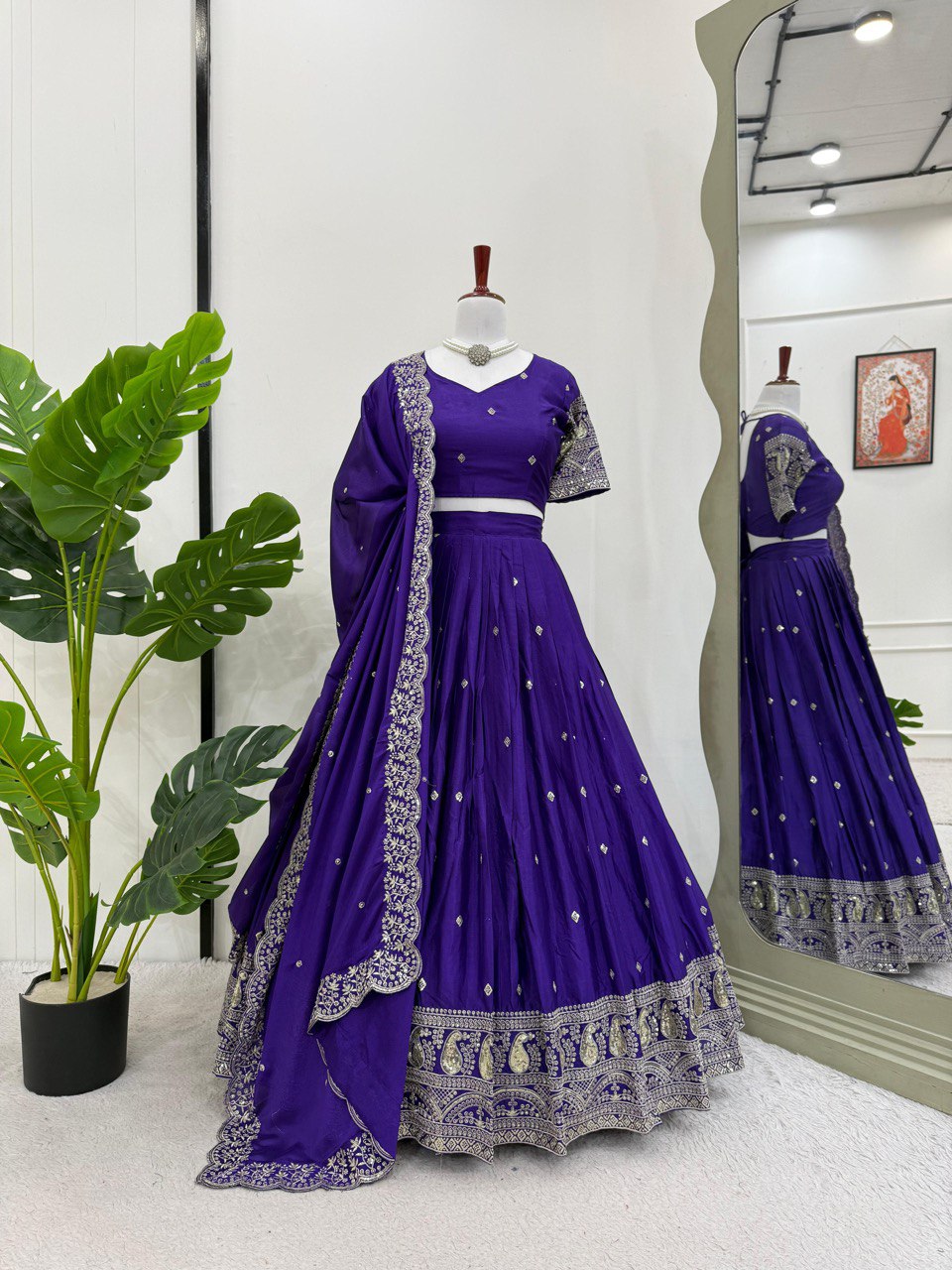 Fantastic  Chinon silk sequence work Purple color Lehengha Choli