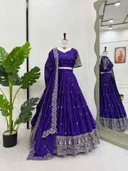 Fantastic  Chinon silk sequence work Purple color Lehengha Choli