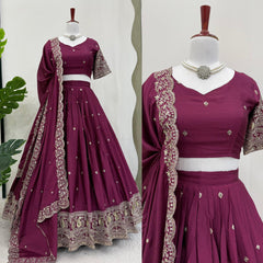 Fantastic  Chinon silk sequence work Wine color Lehengha Choli