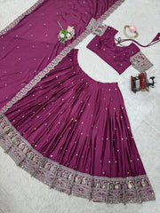 Fantastic  Chinon silk sequence work Wine color Lehengha Choli