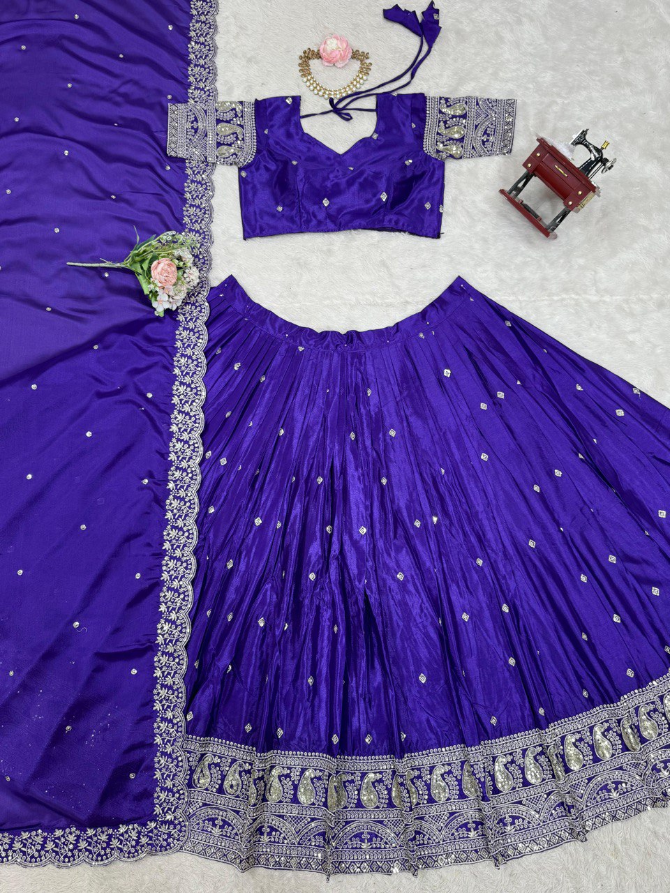 Fantastic  Chinon silk sequence work Purple color Lehengha Choli