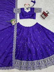 Fantastic  Chinon silk sequence work Purple color Lehengha Choli