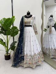 Designer Gorgette Thread Dori work White Color Lehengha  Choli