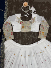 Designer Gorgette Thread Dori work White Color Lehengha  Choli